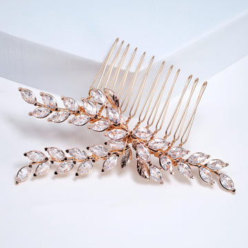 Cubic Zirconia, Diamond Golden Leaves Whisper Bridal Hair Comb, Vine Hair Piece, Bridal Hair Accessories, Wedding Hair Accessory